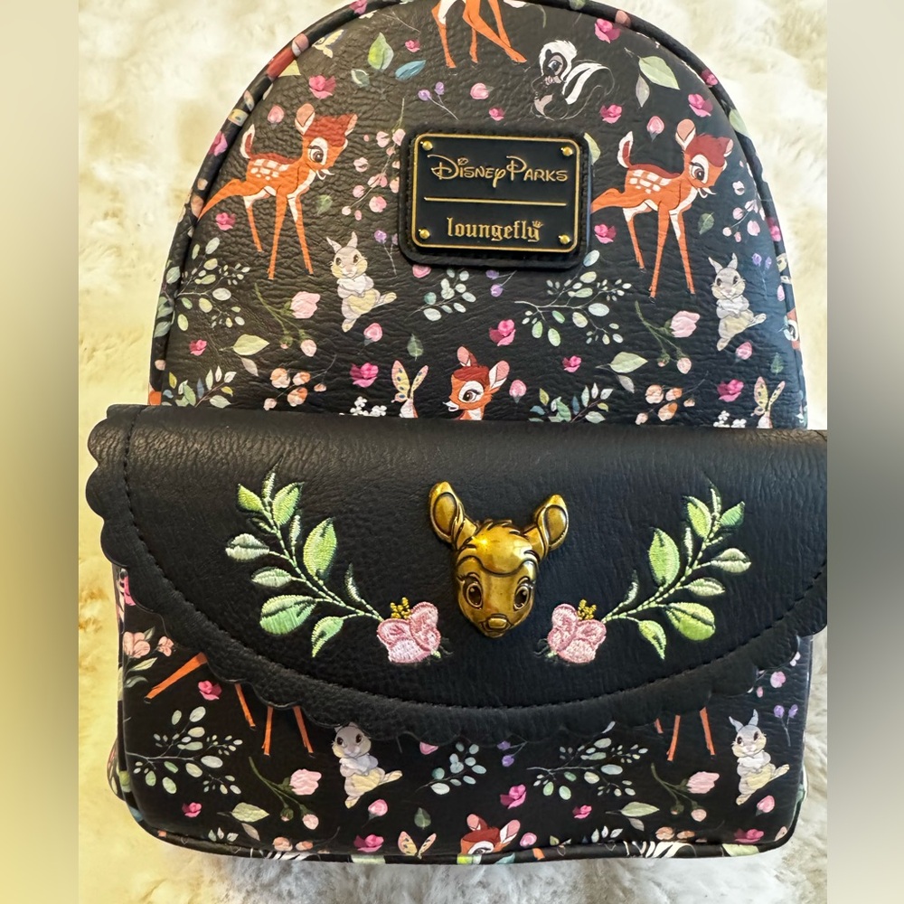 Disney Loungefly Black Floral Bambi Backpack-Collectable. NWT